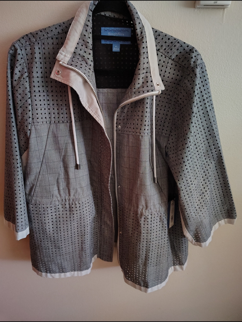 Simply Vera Vera Wang Women's XL Utility Jacket Gray Plaid Dot Zip Front NWT